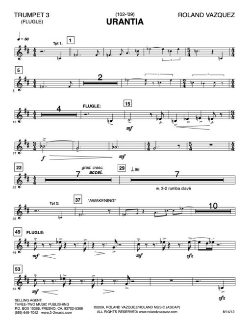 Urantia trumpet 3 (Download) Latin jazz printed sheet music www.3-2music.com composer and arranger Roland Vazquez big band 4-4-5 instrumentation