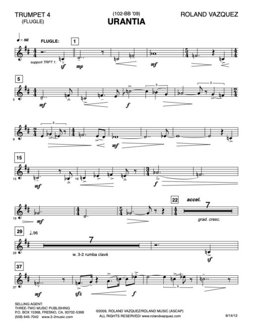 Urantia trumpet 4 (Download) Latin jazz printed sheet music www.3-2music.com composer and arranger Roland Vazquez big band 4-4-5 instrumentation