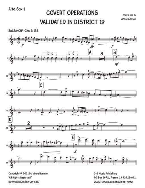 C.O.V.I.D. 19 alto 1 (Download) Latin jazz printed sheet music composer and arranger Vince Norman big band 4-4-5 instrumentation