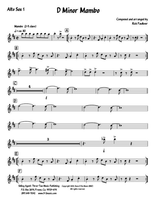 D Minor Mambo alto 1 (Download) Latin jazz printed sheet music composer and arranger Rick Faulkner big band 4-4-5 instrumentation