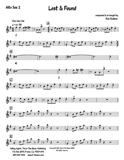 Lost and Found alto 2 (Download) Latin jazz printed sheet music composer and arranger Rick Faulkner big band 4-4-5 instrumentation