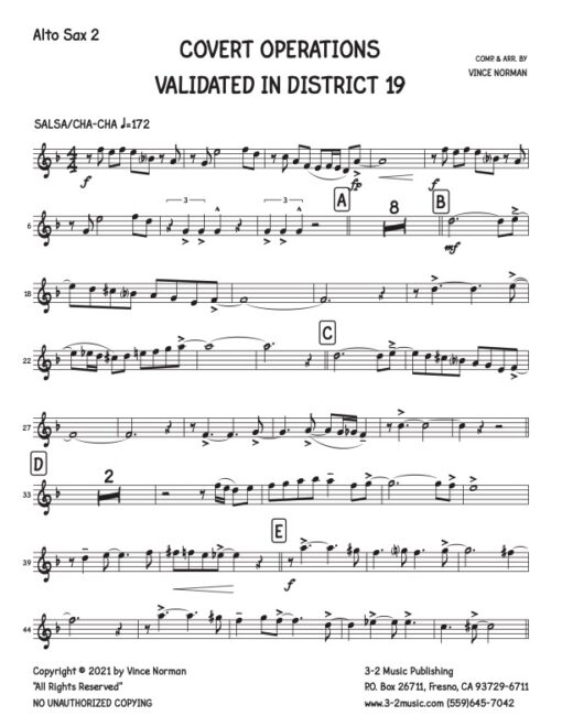 C.O.V.I.D. 19 alto 2 (Download) Latin jazz printed sheet music composer and arranger Vince Norman big band 4-4-5 instrumentation