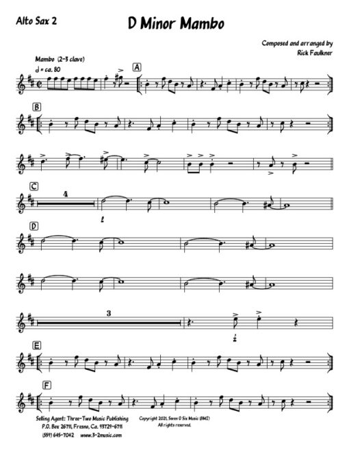 D Minor Mambo alto 2 (Download) Latin jazz printed sheet music composer and arranger Rick Faulkner big band 4-4-5 instrumentation