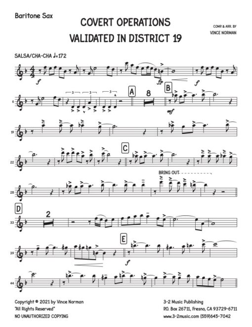 C.O.V.I.D. 19 baritone (Download) Latin jazz printed sheet music composer and arranger Vince Norman big band 4-4-5 instrumentation