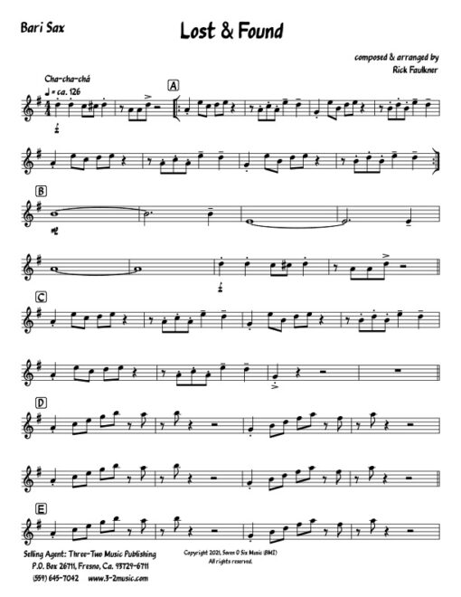 Lost and Found baritone (Download) Latin jazz printed sheet music composer and arranger Rick Faulkner big band 4-4-5 instrumentation