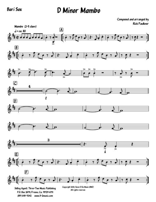 D Minor Mambo baritone (Download) Latin jazz printed sheet music composer and arranger Rick Faulkner big band 4-4-5 instrumentation