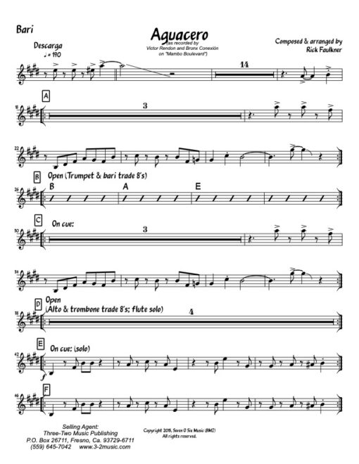 Aguacero baritone (Download) Latin jazz printed sheet music composer and arranger Rick Faulkner big band 4-4-5 instrumentation CD The Bronx Connection