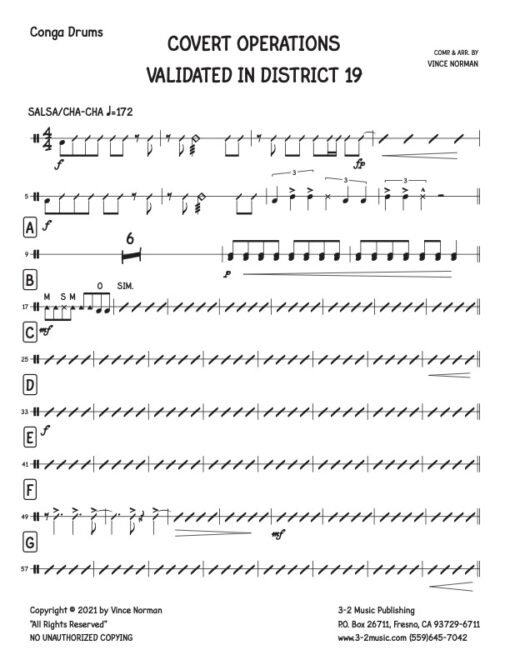 C.O.V.I.D. 19 congas (Download) Latin jazz printed sheet music composer and arranger Vince Norman big band 4-4-5 instrumentation