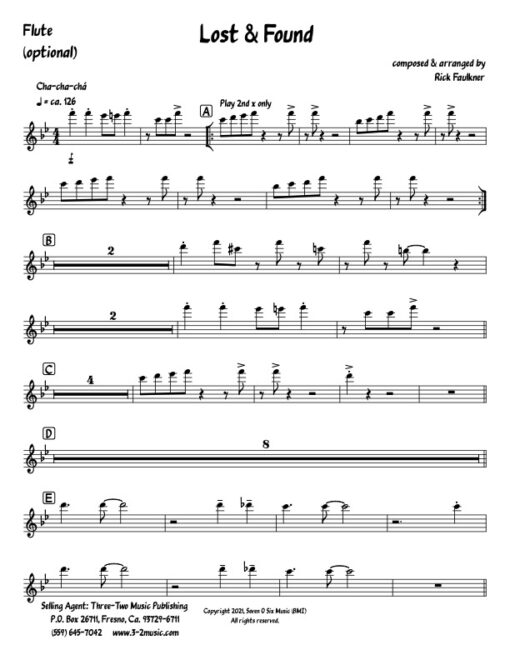 Lost and Found flute (Download) Latin jazz printed sheet music composer and arranger Rick Faulkner big band 4-4-5 instrumentation