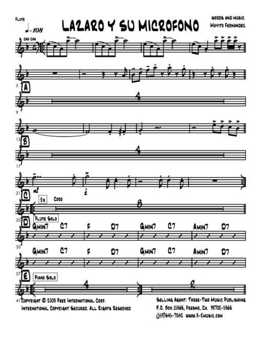 Lazaro y Su Microfono flute (Download) Latin jazz printed sheet music www.3-2music.com composer and arranger Eddie Palmieri combo (decet) instrumentation