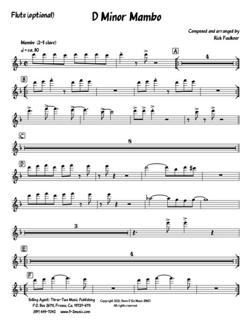 D Minor Mambo flute (Download) Latin jazz printed sheet music composer and arranger Rick Faulkner big band 4-4-5 instrumentation