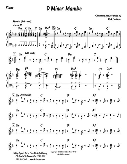 D Minor Mambo piano (Download) Latin jazz printed sheet music composer and arranger Rick Faulkner big band 4-4-5 instrumentation