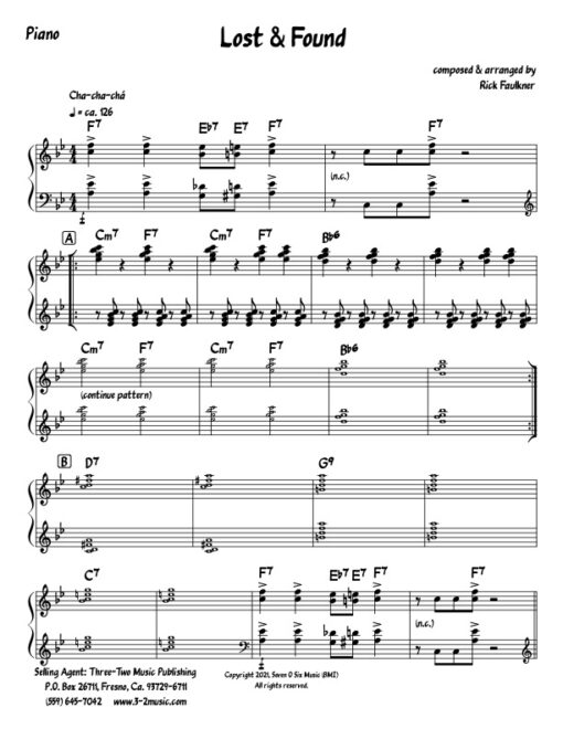 Lost and Found piano (Download) Latin jazz printed sheet music composer and arranger Rick Faulkner big band 4-4-5 instrumentation