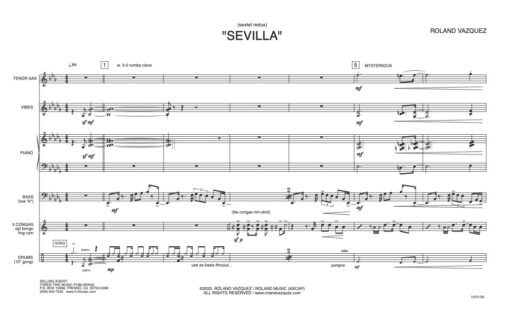 Sevilla V.1 score (Download) Latin jazz printed sheet music www.3-2music.com composer and arranger Roland Vazquez combo (sextet) instrumentation