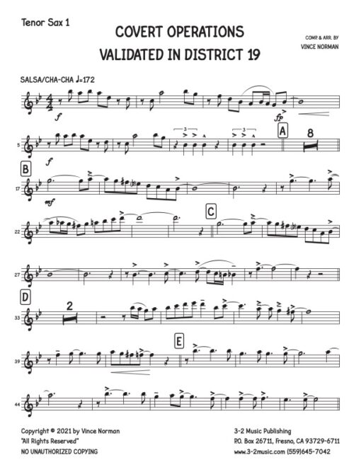 C.O.V.I.D. 19 tenor 1 (Download) Latin jazz printed sheet music composer and arranger Vince Norman big band 4-4-5 instrumentation