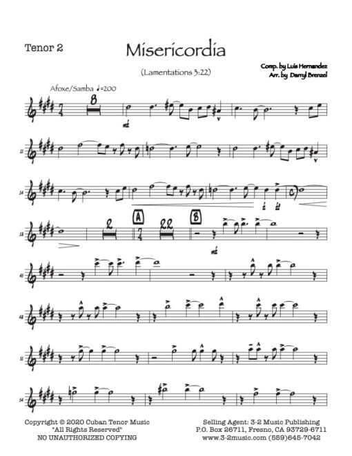 Misericordia tenor 2 (Download) Latin jazz printed sheet music composer and arranger Luis Hernández big band 4-4-5 instrumentation