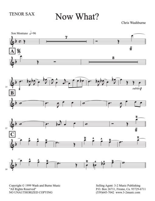 Now What? tenor (Download) Latin jazz sheet music www.3-2music.com composer and arranger Chris Washburne combo (septet) instrumentation
