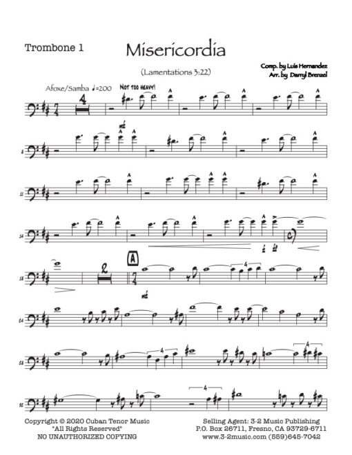 Misericordia trombone 1 (Download) Latin jazz printed sheet music composer and arranger Luis Hernández big band 4-4-5 instrumentation