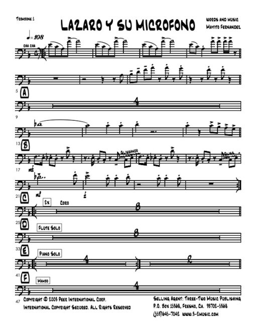 Lazaro y Su Microfono trombone 1 (Download) Latin jazz printed sheet music www.3-2music.com composer and arranger Eddie Palmieri combo (decet)