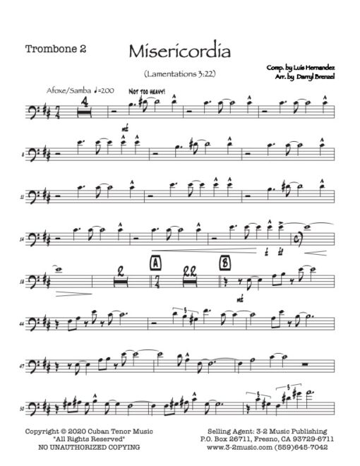 Misericordia trombone 2 (Download) Latin jazz printed sheet music composer and arranger Luis Hernández big band 4-4-5 instrumentation