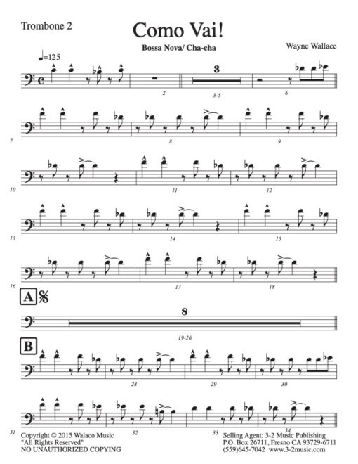 Como Vai trombone 2 (Download) Latin jazz printed sheet music www.3-2music.com composer and arranger Wayne Wallace big band (4-4-5) instrumentation