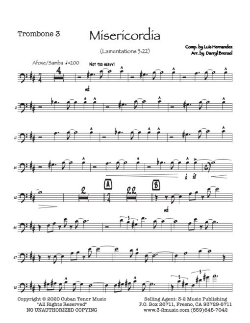Misericordia trombone 3 (Download) Latin jazz printed sheet music composer and arranger Luis Hernández big band 4-4-5 instrumentation