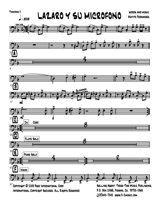 Lazaro y Su Microfono trombone 3 (Download) Latin jazz printed sheet music www.3-2music.com composer and arranger Eddie Palmieri combo (decet)