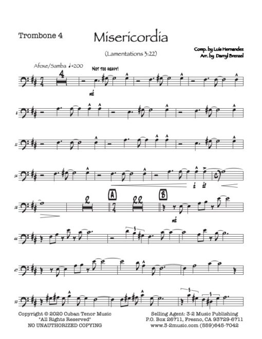 Misericordia trombone 4 (Download) Latin jazz printed sheet music composer and arranger Luis Hernández big band 4-4-5 instrumentation