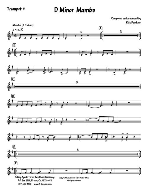 D Minor Mambo trumpet 4 (Download) Latin jazz printed sheet music composer and arranger Rick Faulkner big band 4-4-5 instrumentation