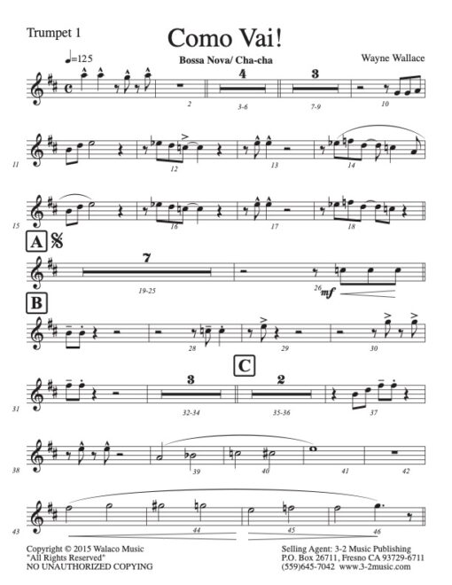 Como Vai trumpet 1 (Download) Latin jazz printed sheet music www.3-2music.com composer and arranger Wayne Wallace big band (4-4-5) instrumentation