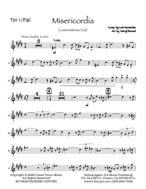 Misericordia trumpet 1/flugel Latin jazz printed sheet music composer and arranger Luis Hernández big band 4-4-5 instrumentation