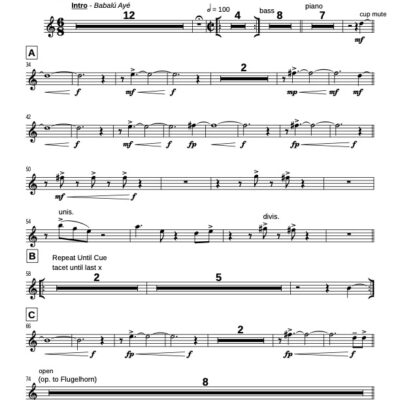 Sanguinaria (Ext) BB trumpet 2 (Download) Latin jazz printed sheet music www.3-2music.com composer and arranger Dan Neville big band 4-4-5 instrumentation