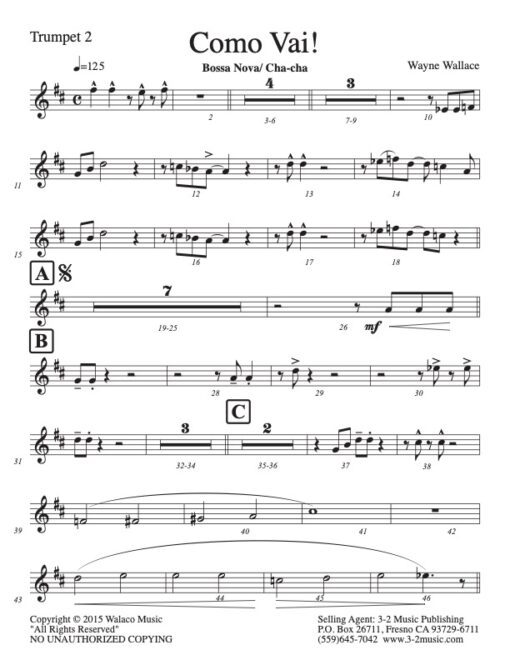Como Vai trumpet 2 (Download) Latin jazz printed sheet music www.3-2music.com composer and arranger Wayne Wallace big band (4-4-5) instrumentation
