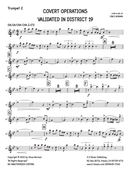 C.O.V.I.D. 19 trumpet 2 (Download) Latin jazz printed sheet music composer and arranger Vince Norman big band 4-4-5 instrumentation