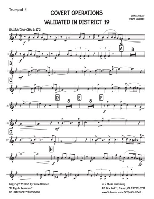 C.O.V.I.D. 19 trumpet 4 (Download) Latin jazz printed sheet music composer and arranger Vince Norman big band 4-4-5 instrumentation