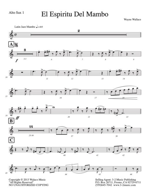 El Espiritu Del Mambo alto 1 (Download) Latin jazz printed sheet music www.3-2music.com composer and arranger Wayne Wallace big band 4-4-5 instrumentation