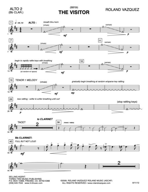 The Visitor alto 2 (Download) Latin jazz printed sheet music www.3-2music.com composer and arranger Roland Vazquez big band 4-4-5 instrumentation
