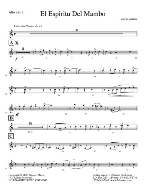 El Espiritu Del Mambo alto 2 (Download) Latin jazz printed sheet music www.3-2music.com composer and arranger Wayne Wallace big band 4-4-5 instrumentation