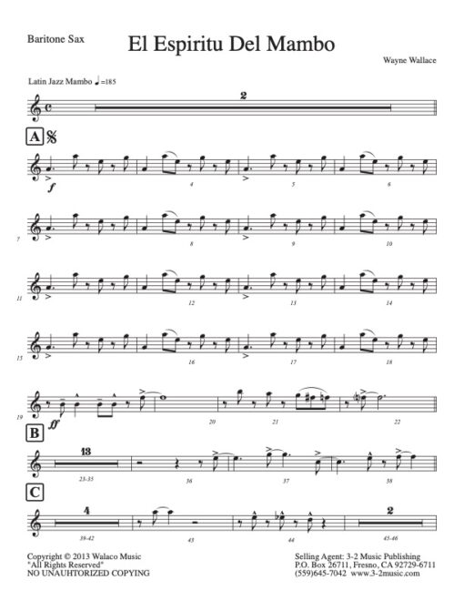El Espiritu Del Mambo baritone (Download) Latin jazz printed sheet music www.3-2music.com composer and arranger Wayne Wallace big band 4-4-5 instrumentation