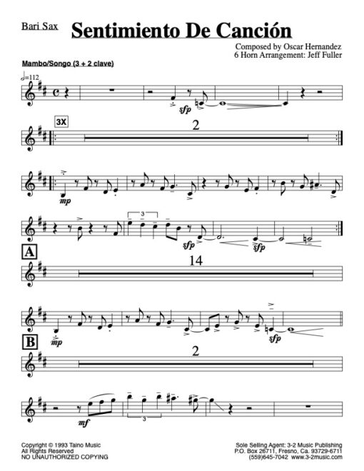 Sentimiento de Canción V.1 baritone (Download) Latin jazz printed sheet music www.3-2music.com composer and arranger Oscar Hernández little big band