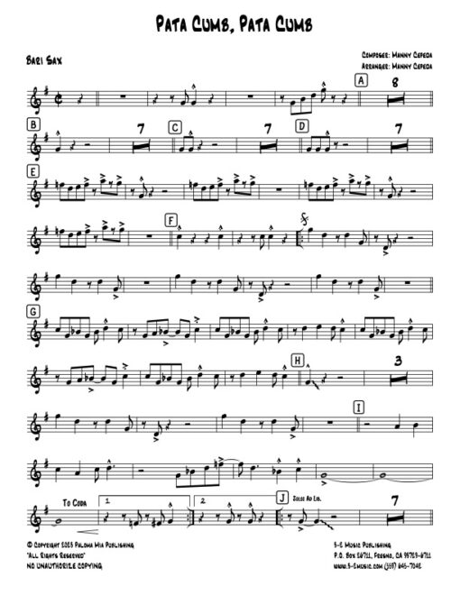 Pata Cumb Pata Cumb baritone (Download) Latin jazz printed sheet music www.3-2 music.com composer and arranger Manny Cepeda big band 4-4-5 instrumentation