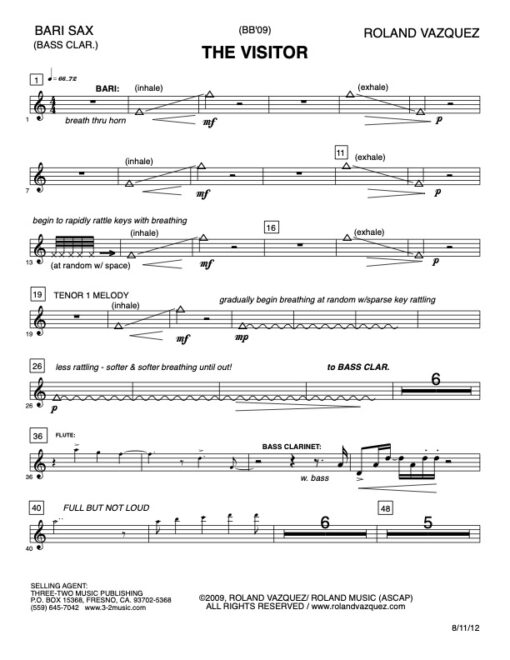 The Visitor baritone (Download) Latin jazz printed sheet music www.3-2music.com composer and arranger Roland Vazquez big band 4-4-5 instrumentation