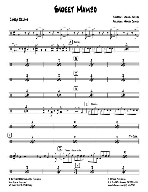 Sweet Mambo congas (Download) Latin jazz big band sheet music www.3-2music.com composer and arranger Manny Cepeda big band 4-4-5 instrumentation