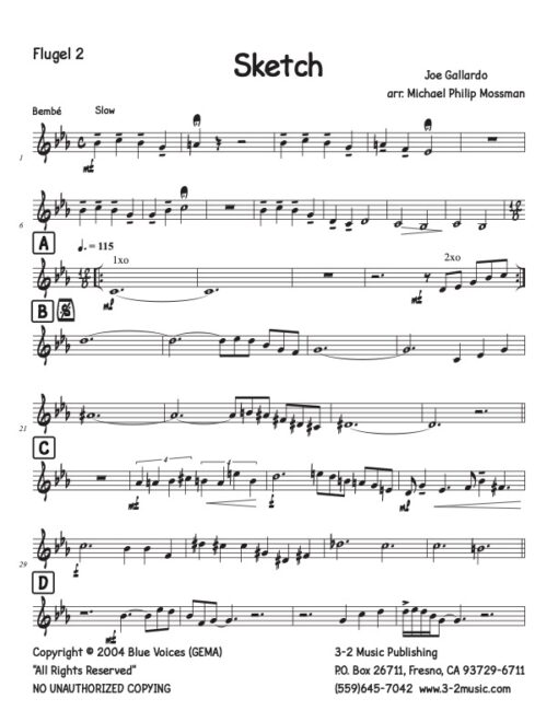 Sketch flugel 2 (Download) Latin jazz printed sheet music www.3-2music.com composer and arranger Joe Gallardo big band 4-4-5 instrumentation