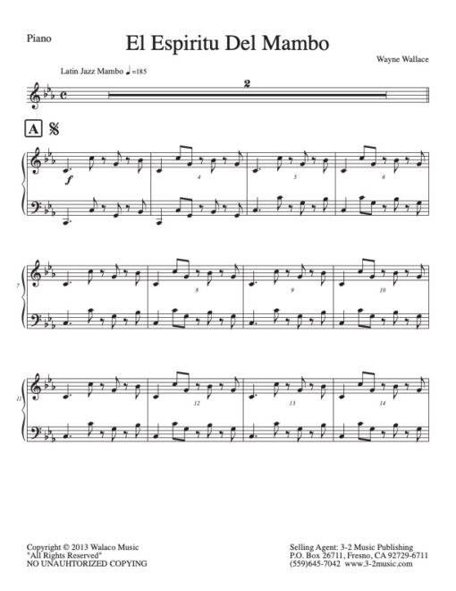 El Espiritu Del Mambo piano (Download) Latin jazz printed sheet music www.3-2music.com composer and arranger Wayne Wallace big band 4-4-5 instrumentation