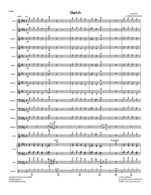 Sketch score (Download) Latin jazz printed sheet music www.3-2music.com composer and arranger Joe Gallardo big band 4-4-5 instrumentation