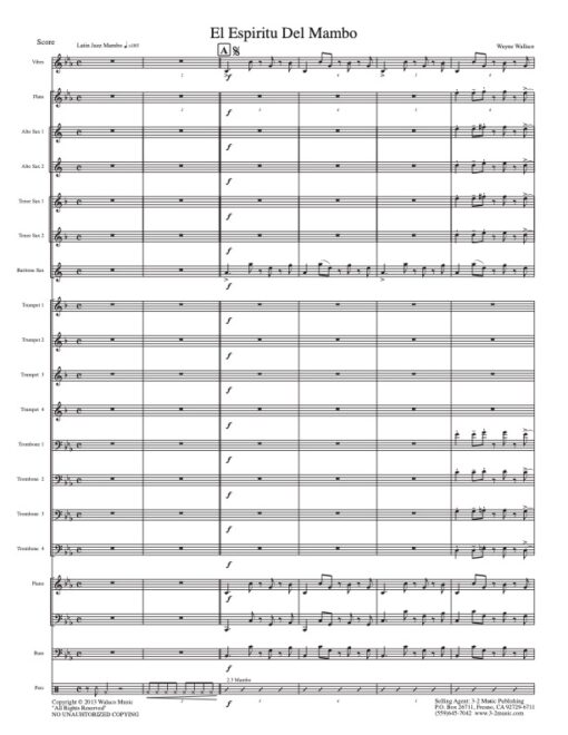 El Espiritu Del Mambo score (Download) Latin jazz printed sheet music www.3-2music.com composer and arranger Wayne Wallace big band 4-4-5 instrumentation