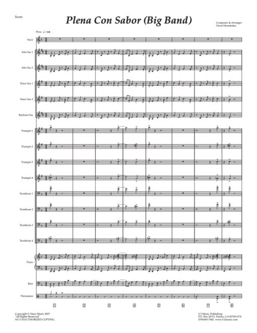 Plena Con Sabor score (Download) Latin jazz printed sheet music www.3-2music.com composer and arranger Oscar Hernandez big band (4-4-5) instrumentation