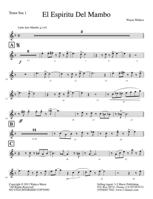 El Espiritu Del Mambo tenor 1 (Download) Latin jazz printed sheet music www.3-2music.com composer and arranger Wayne Wallace big band 4-4-5
