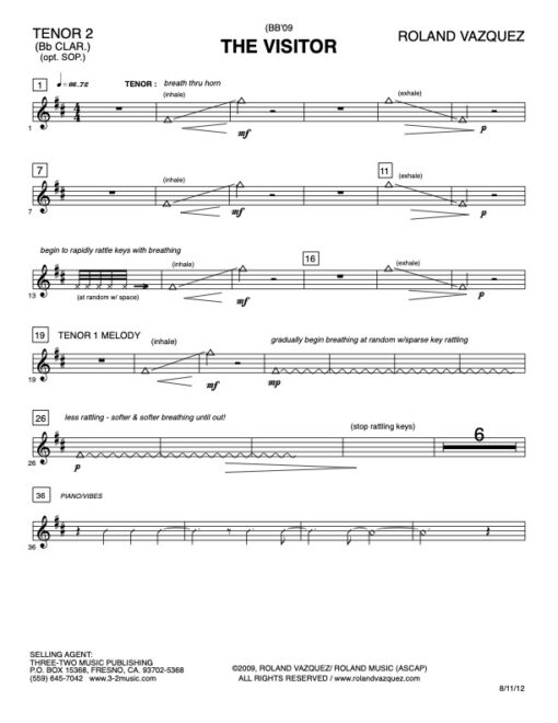 The Visitor tenor 2 (Download) Latin jazz printed sheet music www.3-2music.com composer and arranger Roland Vazquez big band 4-4-5 instrumentation